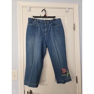 C J Banks 14W Blue Denim Capris w/ Embroidered Pocket & Leg